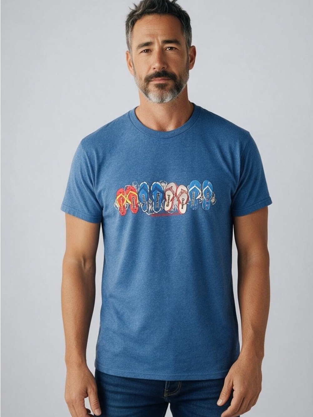 Anvil Hawaii Islands Flip Flop Graphic TShirt Blue Large 50/50 Souvenir Tee